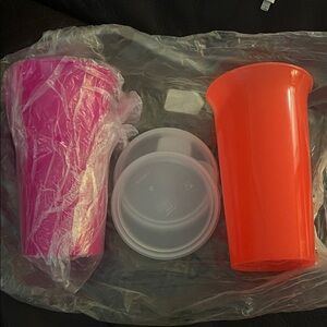 Tupperware Bright Orange and Pink Tumblers